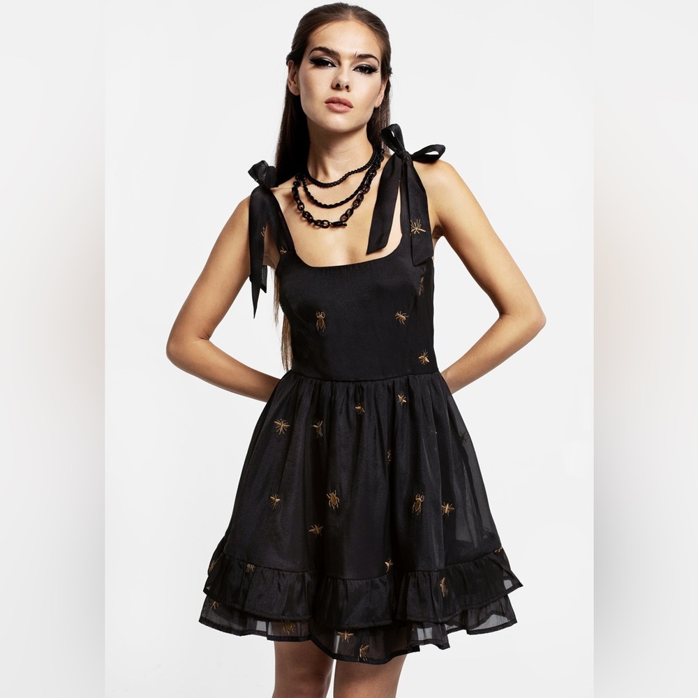 Disturbia Insectarium Embroidered Organza Tiered Corset Mini Dress US 4/UK 8 - Picture 4 of 8